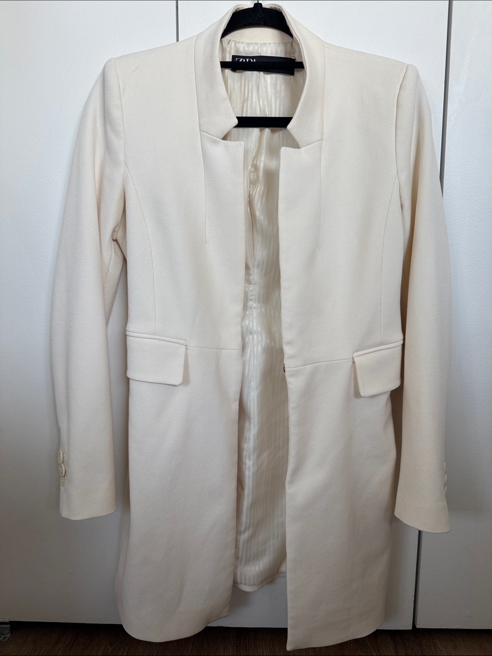 Zara Cream Open-Front Long Blazer